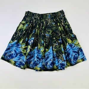 Ann Taylor LOFT black blue print full Aline floral belted circle skirt Size 8